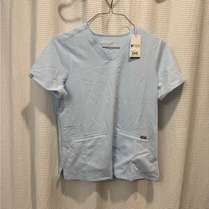 Figs Sky Blue V-Neck Scrub Top